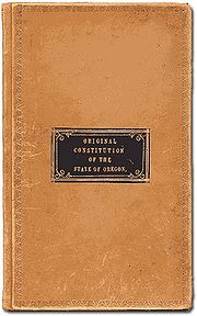 The leather cover of the original Oregon Constitution