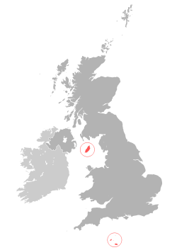 Locating both The Isle of Man in the Irish Sea, and the Channel Islands in the English Channel