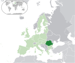 Location of Romania (dark green):   on the European continent (incl. the EU)  in the European Union