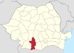 Administrative map of Romania with Olt county highlighted