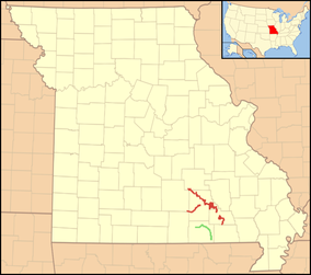 Map showing the location of Ozark National Scenic Riverways
