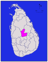 Area map of Matale District, located immediately north of the middle of the country, roughly the shape of a letter «C» and located in the Central Province of Sri Lanka