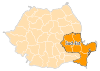 Карта Румынии с выделенным Юго-восточным регионом развития