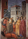 XII=La distribuzione dei beni e la morte di Anania e Saffira, Masaccio (restaurato)