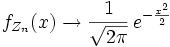 f_{Z_n}(x) \to \frac{1}{\sqrt{2\pi}}\, e^{-\frac{x^2}{2}}