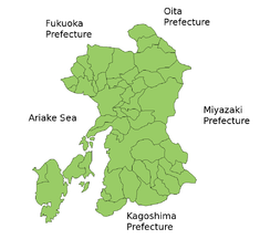 Карта префектуры Кумамото