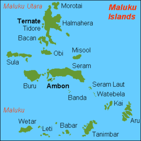 Расположение острова Моротай на карте восточной Индонезии