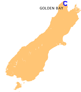 Залив Голден-Бей на карте острова Южный
