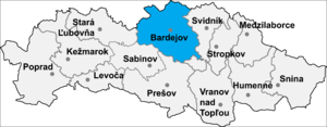Район Бардеёв на карте