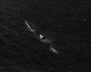 U-515 sinking by the bow (taken from plane of USS Guadalcanal ).jpg