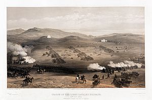 William Simpson - Charge of the light cavalry brigade, 25th Oct. 1854, under Major General the Earl of Cardigan.jpg